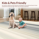 Modern Beige Runner Non Slip Hallway with Striped Design(Beige)