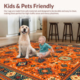 Ultra Soft Area Rug, Non Slip, Stain Resistant, Washable Area Rugs for Living Room, Bedroom, Contemporary Lattice Pattern Motif(Orange)