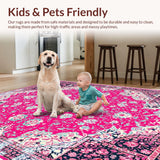 Ultra Soft Area Rug, Non Slip, Stain Resistant, Washable Area Rugs for Living Room, Bedroom, Floral Distressed Washable Rug for Kids Bedroom Decor(Red)