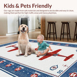 Ultra Soft Area Rug, Non Slip, Stain Resistant, Washable Area Rugs for Living Room, Bedroom, Nautical Blue Tone Design(Red)