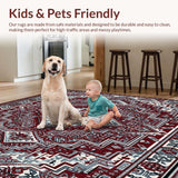 Ultra Soft Area Rug, Non Slip, Stain Resistant, Washable Area Rugs for Living Room, Bedroom, Boho Intricate(Red)