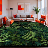 Black Woodland Washable Floral Rug Forest Fern Botanical Area Carpet(Green)