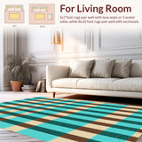 Ultra Soft Area Rug, Non Slip, Stain Resistant, Washable Area Rugs for Living Room, Bedroom, Modern Checked Living Room Carpet in Turquoise and Brown(Beige)