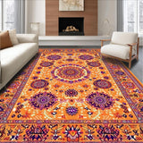 Ultra Soft Area Rug, Non Slip, Stain Resistant, Washable Area Rugs for Living Room, Bedroom, Elegant Multicolor Ethnic Motif(Orange)