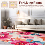 Ultra Soft Area Rug, Non Slip, Stain Resistant, Washable Area Rugs for Living Room, Bedroom, Boho Pink Floral Nursery Washable Rug(Pink)