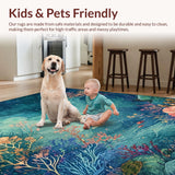 Ultra Soft Area Rug, Non Slip, Stain Resistant, Washable Area Rugs for Living Room, Bedroom, Aqua Garden Rug Undersea Floral Carpet(Blue)