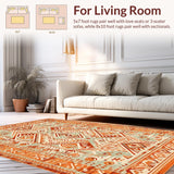 Ultra Soft Area Rug, Non Slip, Stain Resistant, Washable Area Rugs for Living Room, Bedroom, Bold Retro Ethnic Print(Orange)