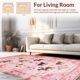Ultra Soft Area Rug, Non Slip, Stain Resistant, Washable Area Rugs for Living Room, Bedroom, Playful Pink Animal Motif(Pink)