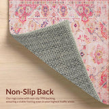 Ultra Soft Area Rug, Non Slip, Stain Resistant, Washable Area Rugs for Living Room, Bedroom, Rustic Textured Damask Style(Pink)