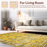 Ultra Soft Area Rug, Non Slip, Stain Resistant, Washable Area Rugs for Living Room, Bedroom, Chic Modern Abstract Composition(Yellow)