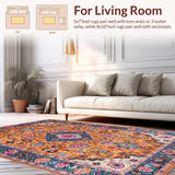 Ultra Soft Area Rug, Non Slip, Stain Resistant, Washable Area Rugs for Living Room, Bedroom, Elegant Retro Geometric Elements(Orange)
