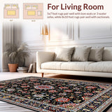 Ultra Soft Area Rug, Non Slip, Stain Resistant, Washable Area Rugs for Living Room, Bedroom, Artful Black and White Floral(Black)