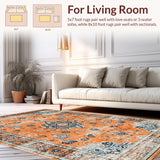 Ultra Soft Area Rug, Non Slip, Stain Resistant, Washable Area Rugs for Living Room, Bedroom, Sophisticated Low-Pile Floral Aesthetic(Orange)