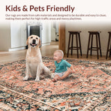 Ultra Soft Area Rug, Non Slip, Stain Resistant, Washable Area Rugs for Living Room, Bedroom, Soft Peach And Camel Medallion With Distressed Vintage Charm(Pink)