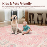 Ultra Soft Area Rug, Non Slip, Stain Resistant, Washable Area Rugs for Living Room, Bedroom, Delicate Curvy Pink Decor(Pink)