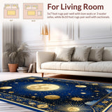 Ultra Soft Area Rug, Non Slip, Stain Resistant, Washable Area Rugs for Living Room, Bedroom, Radiant Sun and Moon Harmony(Blue)