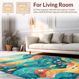 Ultra Soft Area Rug, Non Slip, Stain Resistant, Washable Area Rugs for Living Room, Bedroom, Interactive Ocean-Themed Rug for Learning with Numbers and Shapes(Blue)