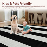 Ultra Soft Area Rug, Non Slip, Stain Resistant, Washable Area Rugs for Living Room, Bedroom, Bold Striped Accent Floor Carpet(Black)
