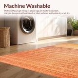 Ultra Soft Area Rug, Non Slip, Stain Resistant, Washable Area Rugs for Living Room, Bedroom, Distressed Ombre Rug with Rustic Hues and Abstract Linear Overlay Design(Orange)