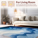 Ultra Soft Area Rug, Non Slip, Stain Resistant, Washable Area Rugs for Living Room, Bedroom, Gradient Spectrum, Blue White Swirls, Art Deco(Blue)