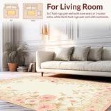 Ultra Soft Area Rug, Non Slip, Stain Resistant, Washable Area Rugs for Living Room, Bedroom, Stylish Neutral Floral Harmony(Beige)