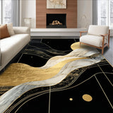 Ultra Soft Area Rug, Non Slip, Stain Resistant, Washable Area Rugs for Living Room, Bedroom, Sleek Gold Accented Visual Flow(Black)