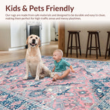 Ultra Soft Area Rug, Non Slip, Stain Resistant, Washable Area Rugs for Living Room, Bedroom, Rustic Geometric Tile Motif(Pink)