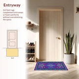 Ultra Soft Area Rug, Non Slip, Stain Resistant, Washable Area Rugs for Living Room, Bedroom, Charming Vibrant Folk Design(Purple)