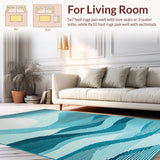 Ultra Soft Area Rug, Non Slip, Stain Resistant, Washable Area Rugs for Living Room, Bedroom, Sleek Minimalist Grey Linear Forms(Blue)