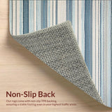 Ultra Soft Area Rug, Non Slip, Stain Resistant, Washable Area Rugs for Living Room, Bedroom, Farmhouse Braid Blue Beige Stripe Motif Rustic Woven(Blue)