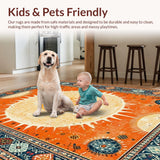 Ultra Soft Area Rug, Non Slip, Stain Resistant, Washable Area Rugs for Living Room, Bedroom, Rustic Soft Pastel Circular Design(Orange)