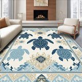 Ultra Soft Area Rug, Non Slip, Stain Resistant, Washable Area Rugs for Living Room, Bedroom, Elegant Neutral Sea Life Motif(White)