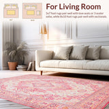 Ultra Soft Area Rug, Non Slip, Stain Resistant, Washable Area Rugs for Living Room, Bedroom, Stylish Distressed Decorative Pattern(Pink)