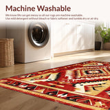 Ultra Soft Area Rug, Non Slip, Stain Resistant, Washable Area Rugs for Living Room, Bedroom, Cozy Traditional Southwestern Motif(Red)