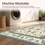 Ultra Soft Area Rug, Non Slip, Stain Resistant, Washable Area Rugs for Living Room, Bedroom, Elegant Floral Beige and Azure Area(Beige)