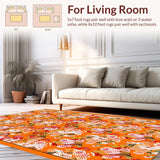 Ultra Soft Area Rug, Non Slip, Stain Resistant, Washable Area Rugs for Living Room, Bedroom, Dynamic Multicolor Geometric Style(Orange)