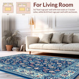 Ultra Soft Area Rug, Non Slip, Stain Resistant, Washable Area Rugs for Living Room, Bedroom, Retro Floral Bedroom Area Rug Machine Washable(Blue)