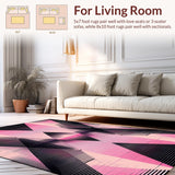 Ultra Soft Area Rug, Non Slip, Stain Resistant, Washable Area Rugs for Living Room, Bedroom, Vibrant Geometric Color Block(Pink)