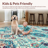 Ultra Soft Area Rug, Non Slip, Stain Resistant, Washable Area Rugs for Living Room, Bedroom, Stylish Waterproof Area with Geometric Medallion in Turquoise and Coral(Blue)