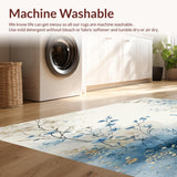 Ultra Soft Area Rug, Non Slip, Stain Resistant, Washable Area Rugs for Living Room, Bedroom, Dreamy Garden Bath with Artistic Watercolor Flower Impressions(Blue)