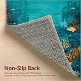 Ultra Soft Area Rug, Non Slip, Stain Resistant, Washable Area Rugs for Living Room, Bedroom, Coastal Seascape Lightweight Rug With Turtle Sanctuary And Coral Design(Blue)
