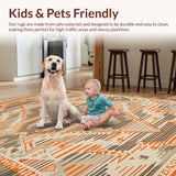 Ultra Soft Area Rug, Non Slip, Stain Resistant, Washable Area Rugs for Living Room, Bedroom, Chic Earthy Geometric Layout(Orange)