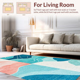 Ultra Soft Area Rug, Non Slip, Stain Resistant, Washable Area Rugs for Living Room, Bedroom, Beach Vibes Surfboard Carpet Coastal Wave Rug with Retro Surf Motif(Blue)