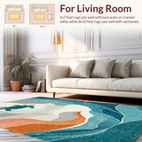 Ultra Soft Area Rug, Non Slip, Stain Resistant, Washable Area Rugs for Living Room, Bedroom, Coastal Wave Inspired Surfboard Accent Rug With Turtle Motif and Oceanic Hues(Blue)