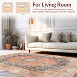 Ultra Soft Area Rug, Non Slip, Stain Resistant, Washable Area Rugs for Living Room, Bedroom, Ultra Soft Washable Carpet, Faded Traditional Medallion Pattern(Orange)