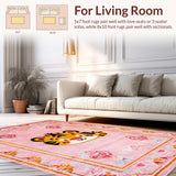 Ultra Soft Area Rug, Non Slip, Stain Resistant, Washable Area Rugs for Living Room, Bedroom, Cheerful Rustic Tiger Charm(Pink)