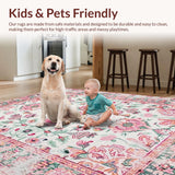 Ultra Soft Area Rug, Non Slip, Stain Resistant, Washable Area Rugs for Living Room, Bedroom, Contemporary Cozy Nature-Inspired Design(Pink)