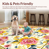 Ultra Soft Area Rug, Non Slip, Stain Resistant, Washable Area Rugs for Living Room, Bedroom, Delicate Soft Floral Imagery(White)