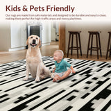 Ultra Soft Area Rug, Non Slip, Stain Resistant, Washable Area Rugs for Living Room, Bedroom, Urban Classic Striped Rug Parallel Lines Graphic Pattern Chic Monochrome Design(Gray)