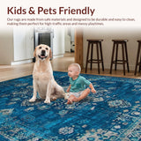 Ultra Soft Area Rug, Non Slip, Stain Resistant, Washable Area Rugs for Living Room, Bedroom, Chic Rustic Tiled Design Elements(Blue)